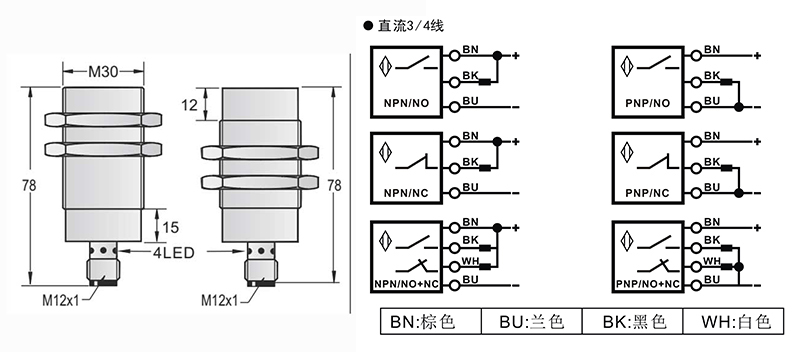 M30-M12-79mm圓柱標準型接近開關接頭式